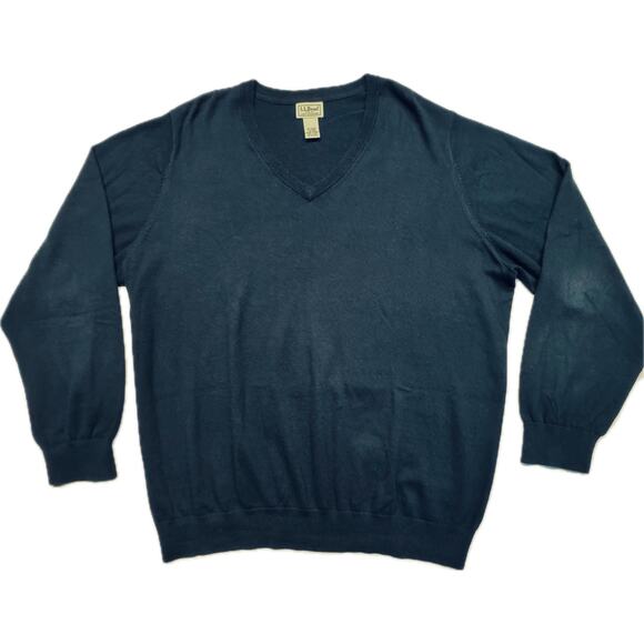 L.L. Bean Pullover V-Neck Luxury Cozy Soft Cotton Cashmere Sweater Men XXL Blue - Picture 1 of 5